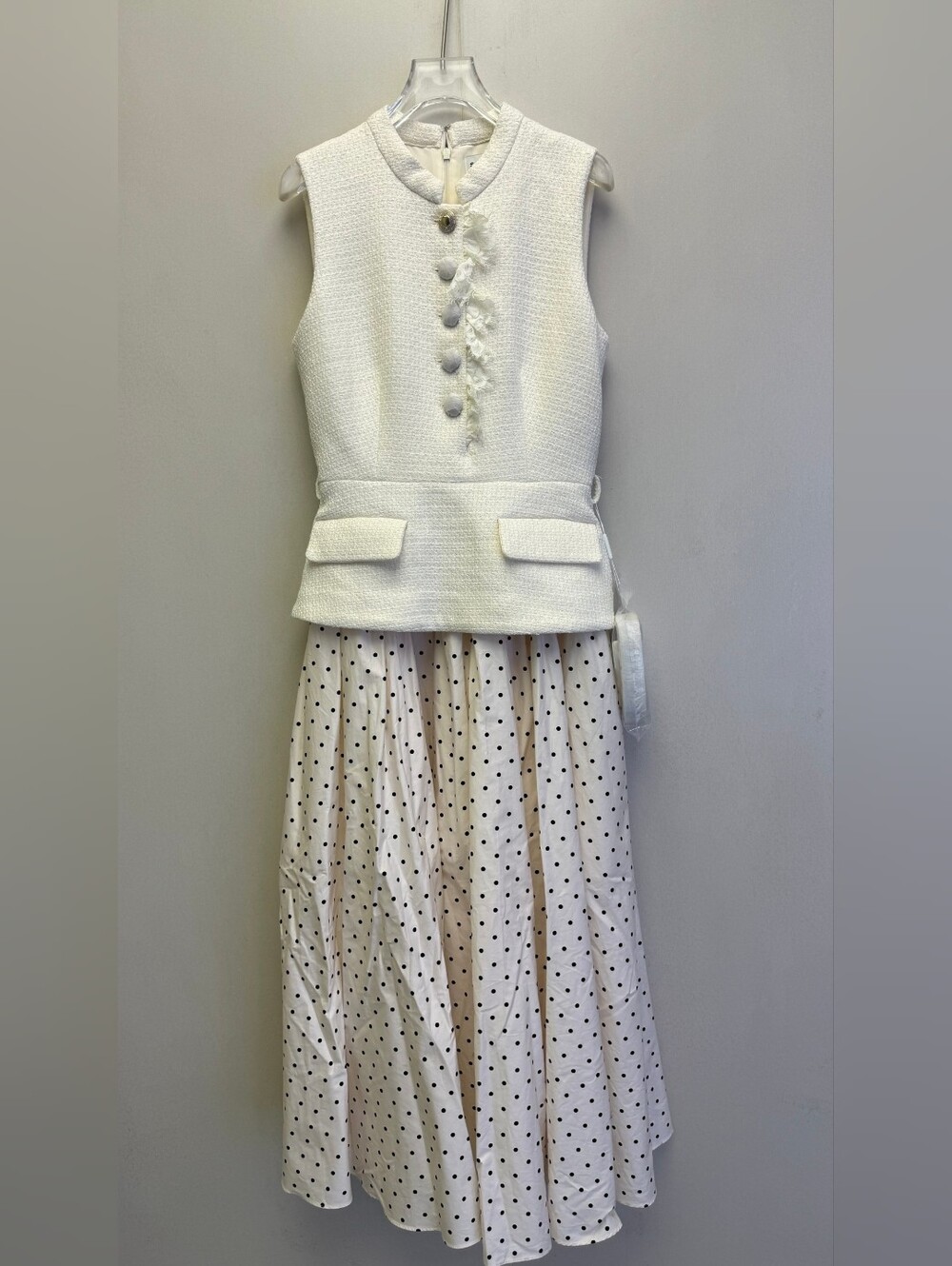 Self Portrait Cream Boucle Polka Dot Midi Dress - Picture 7 of 9